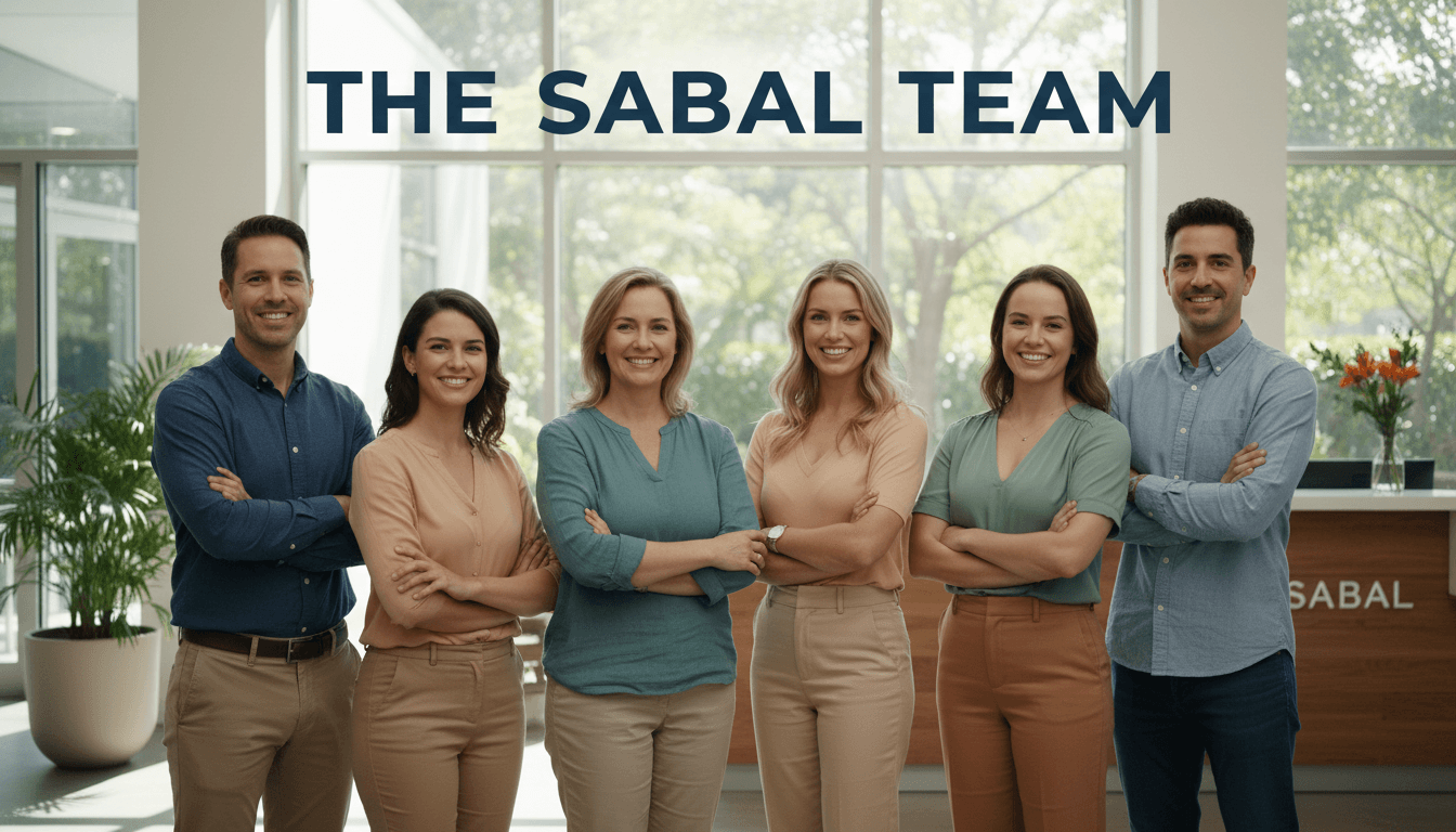 Sabal team smiling together in a warm and welcoming office setting.